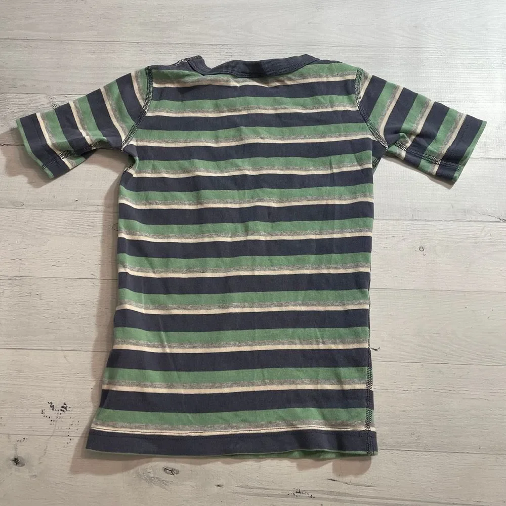 Hanna Andersson short sleeve green blue stripe pajama top 120 6/7‎